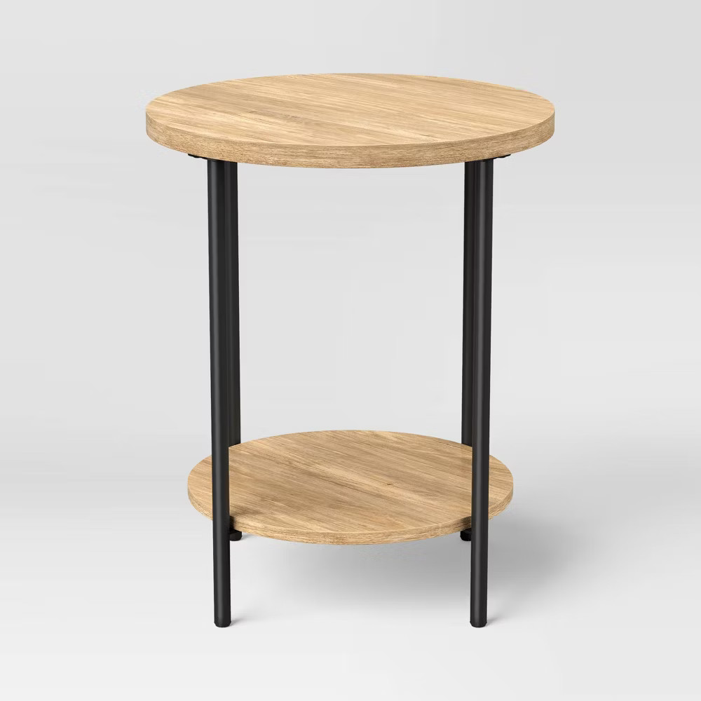 Wood and Metal Round Dorm End Table Natural Finish – Room Essentials
