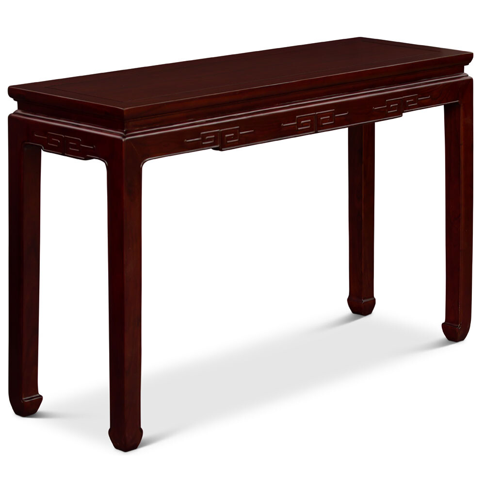 US SELLER – 48in Dark Cherry Elmwood Chinese Key Motif Asian Console Table