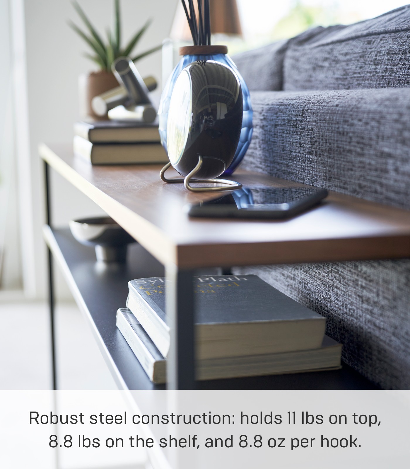 Yamazaki Home TOWER Long Console Table Slim Entryway Livingroom Steel & Wood