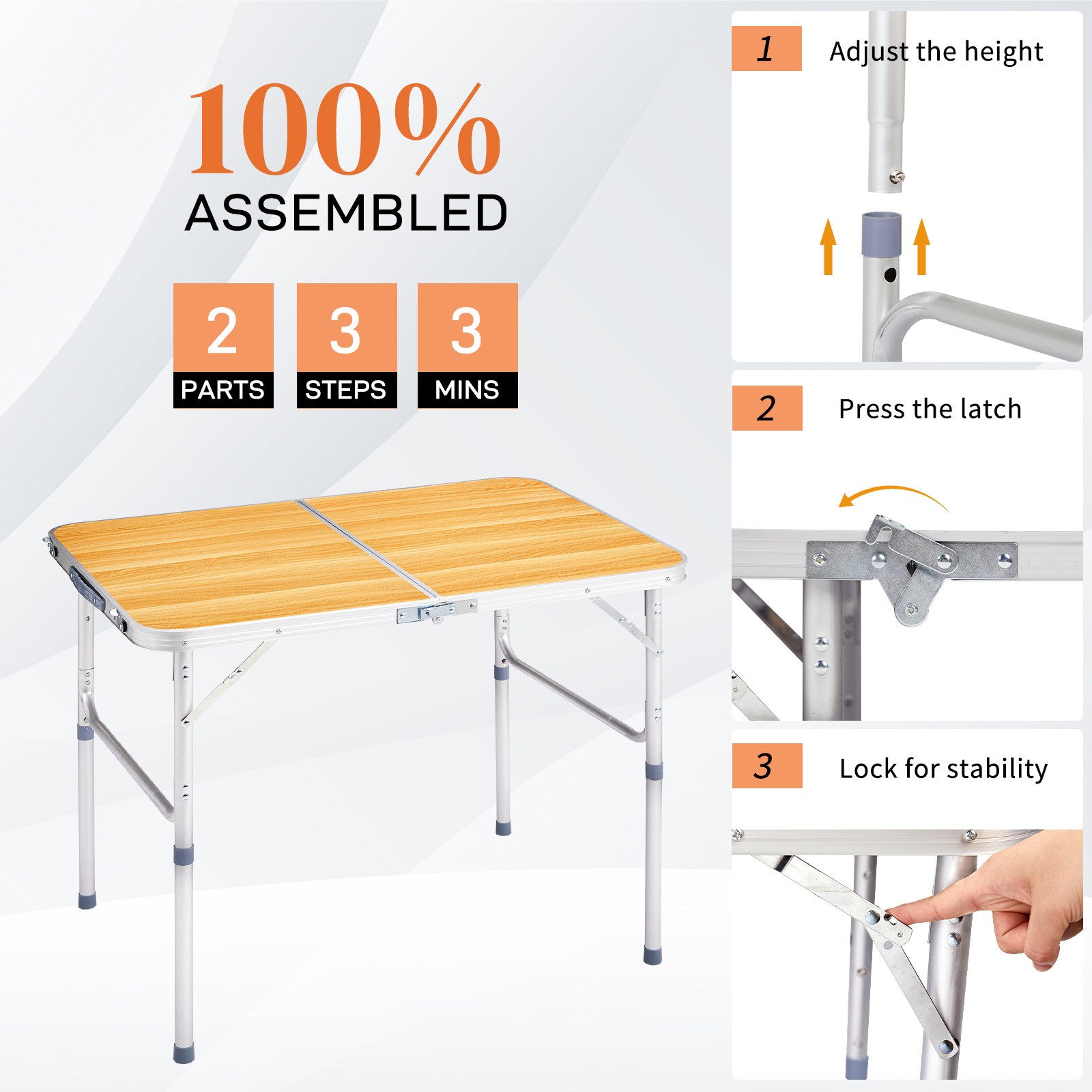 Outdoor 3FT Portable Plastic Folding Table Perfect for Garden Camping Party
