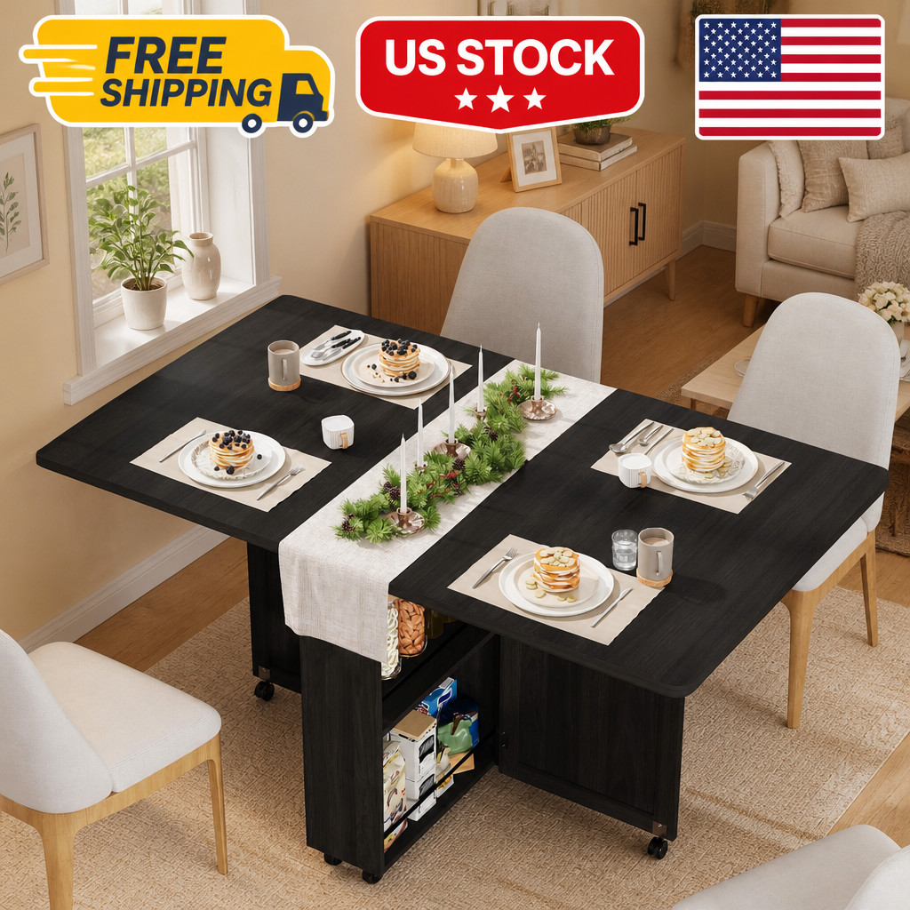 Folding Dining Table with Storage Folding Kitchen Table with 6 Wheels Drawer