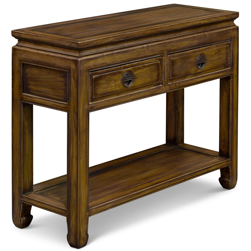 US Seller – Distressed Mahogany Elmwood Chinese Longevity Console Table