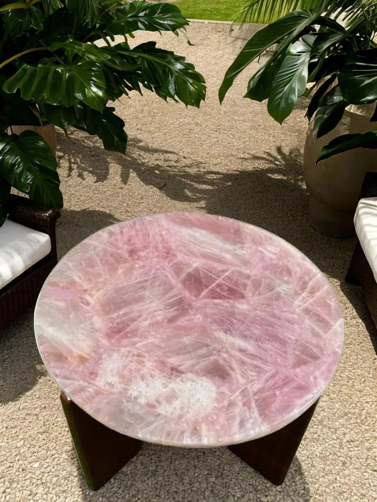 18″ Rose Quartz Stone Coffee Table Crystal Healing Gemstone Home & Garden Decors