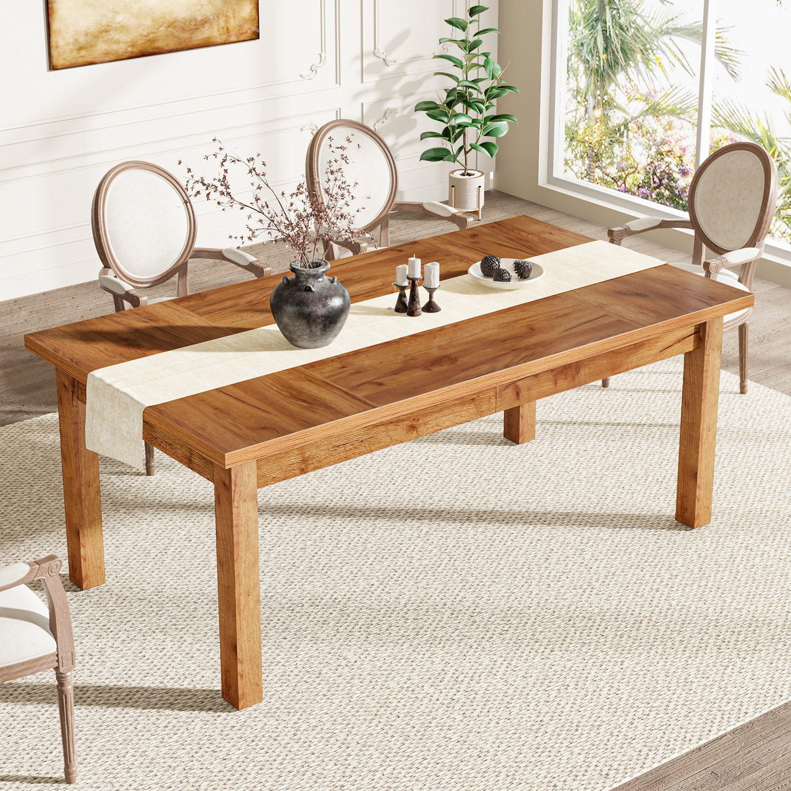 70.9” Rectangular Dining Table Large Wooden Kitchen Dinner Table for 6-8 People