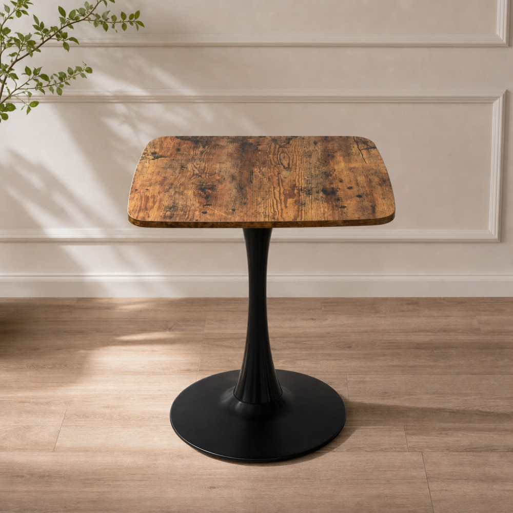 24″ Square Tulip Table with MDF Tabletop & Matte Black Metal Pedestal Base