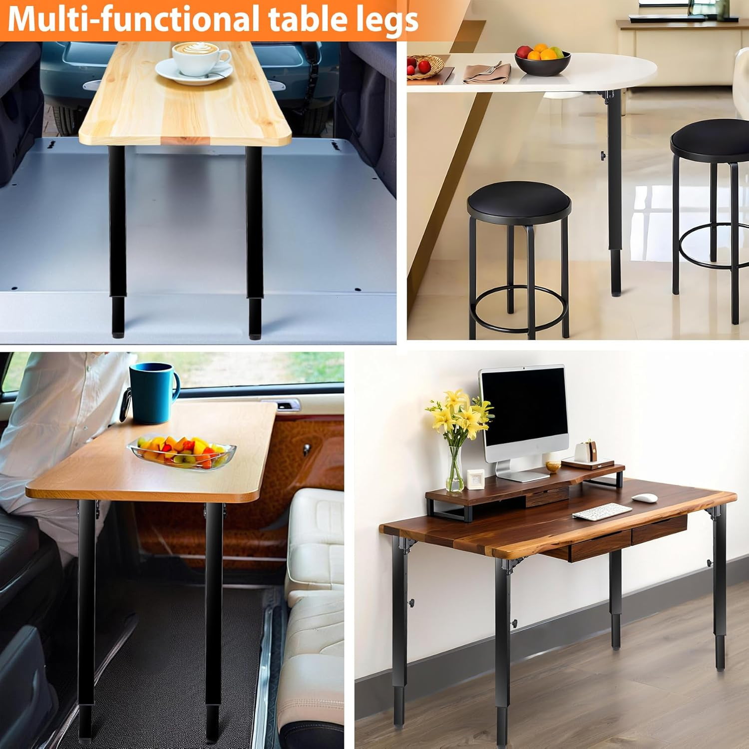 Folding Adjustable Square Table Legs 4 PCS, Adjustable Height 25”- 34” DIY Desk