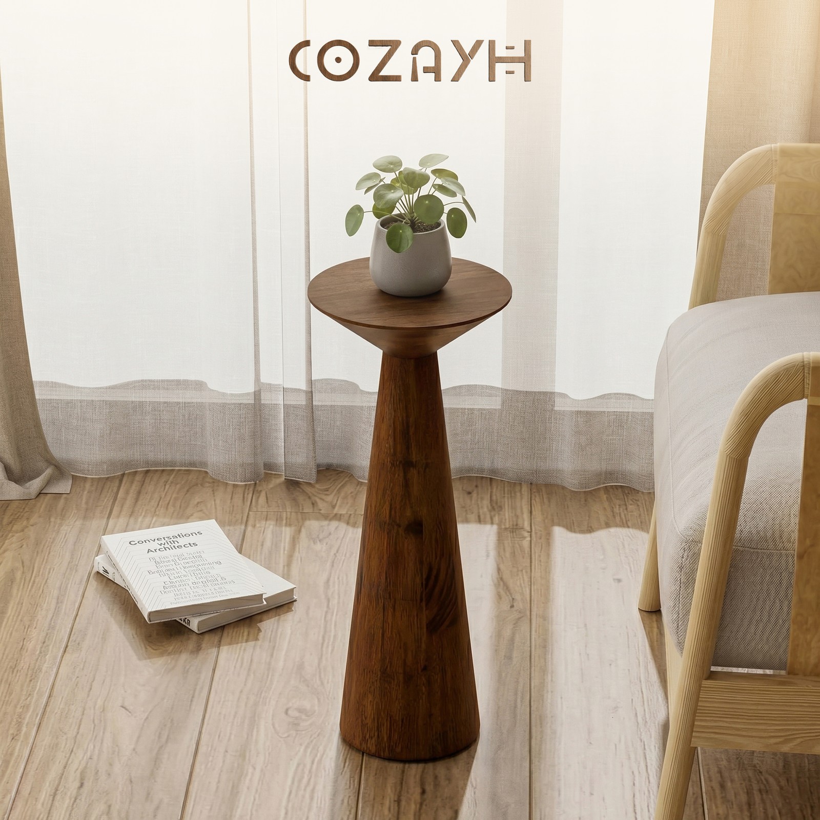COZAYH Pedestal Tall Round Martini Table for Living Rooms or Bedrooms, Walnut