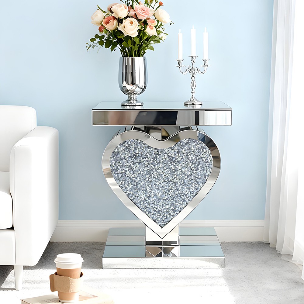 23.6″heart-shaped diamond set mirrored edge table，Modern light luxury home style