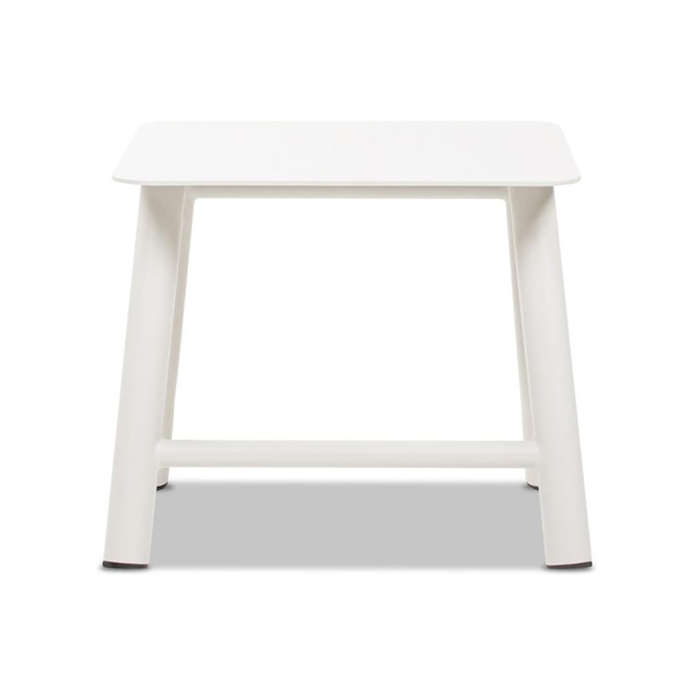 Pemberly Row 19.5″ Square Outdoor Patio Side Table in Light Beige Gray