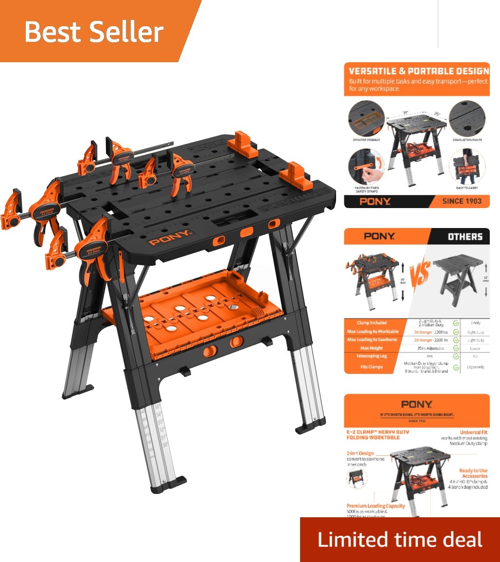 Compact Folding 2-in-1 Workbench and Sawhorse – Easy to Store and Transport