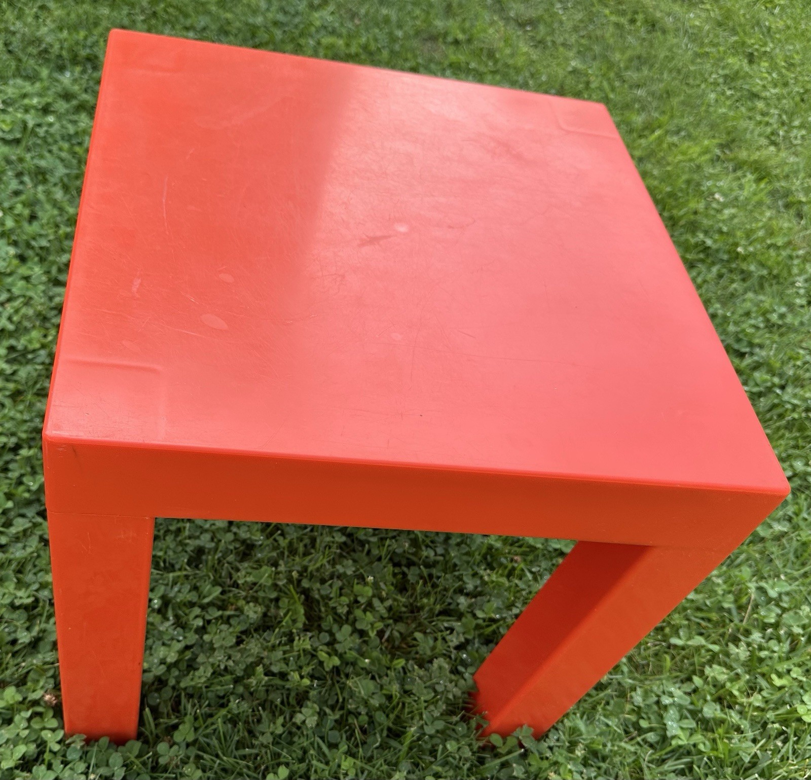 Parsons Plastic Table Kartell Style Red Orange Square Vintage Mid Century 16”