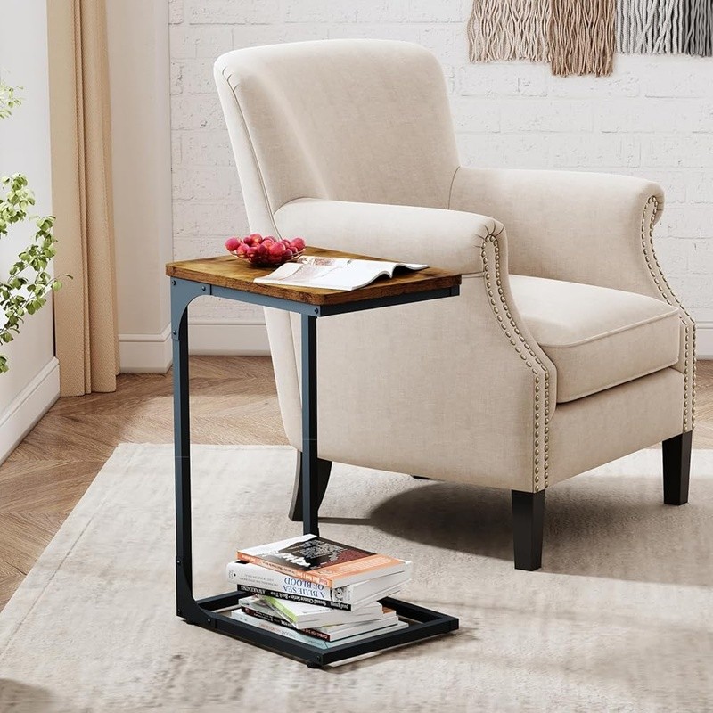 C Shaped Side Tables Set of 2 Living Room Bedroom Couch Tray End Tables New