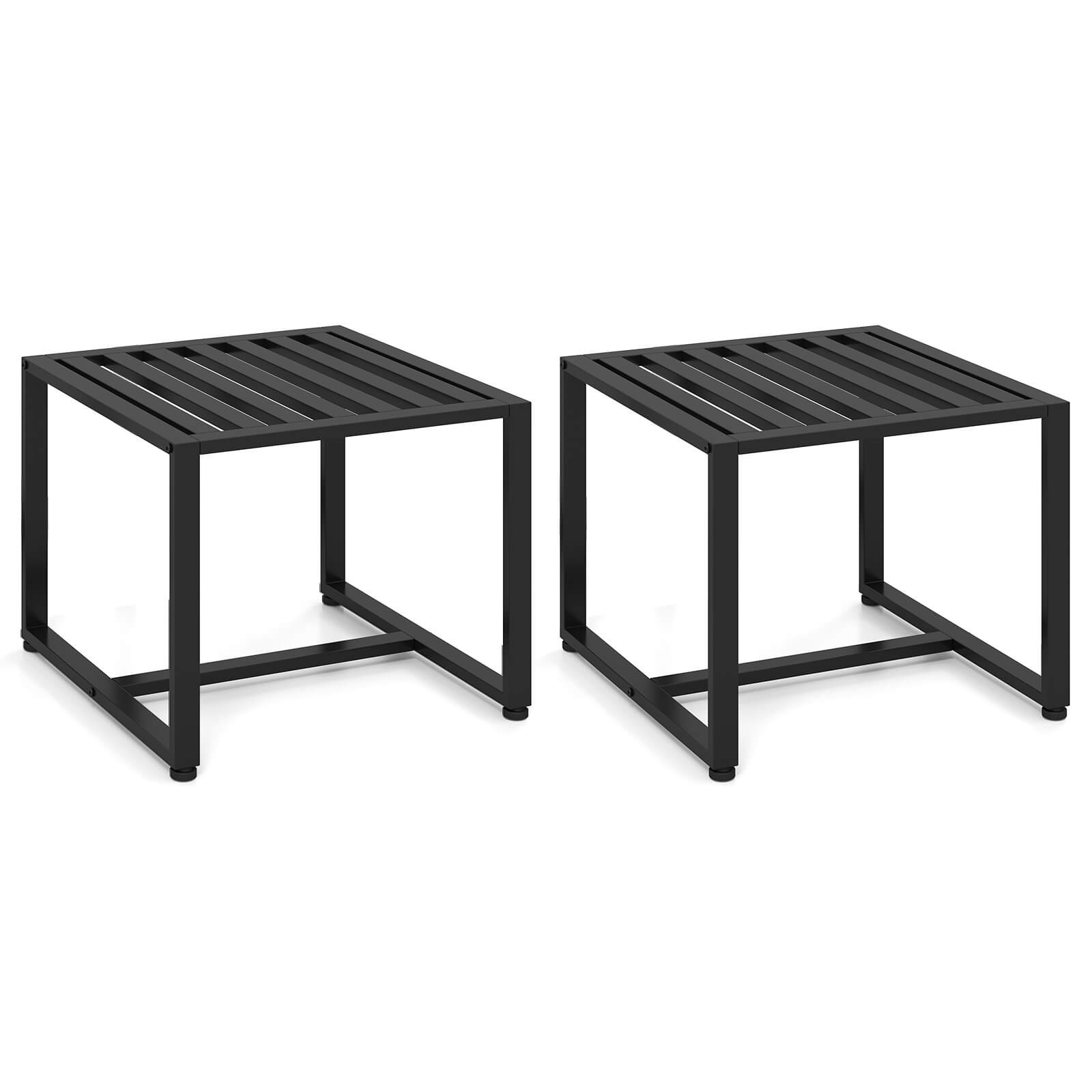 Indoor Square Side Tables, Set of 2 Metal End Tables w/Slatted Tabletop, Black