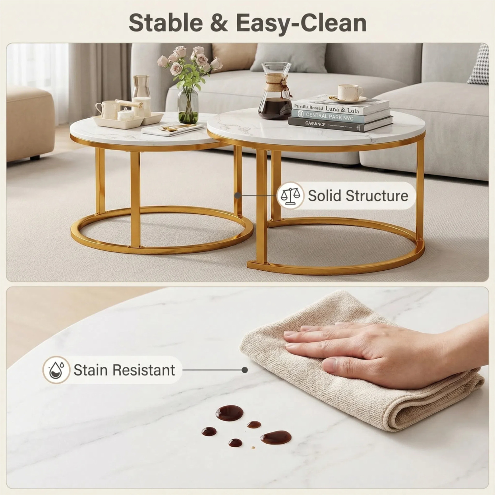 Living room coffee table, classic nested combination (glossy)