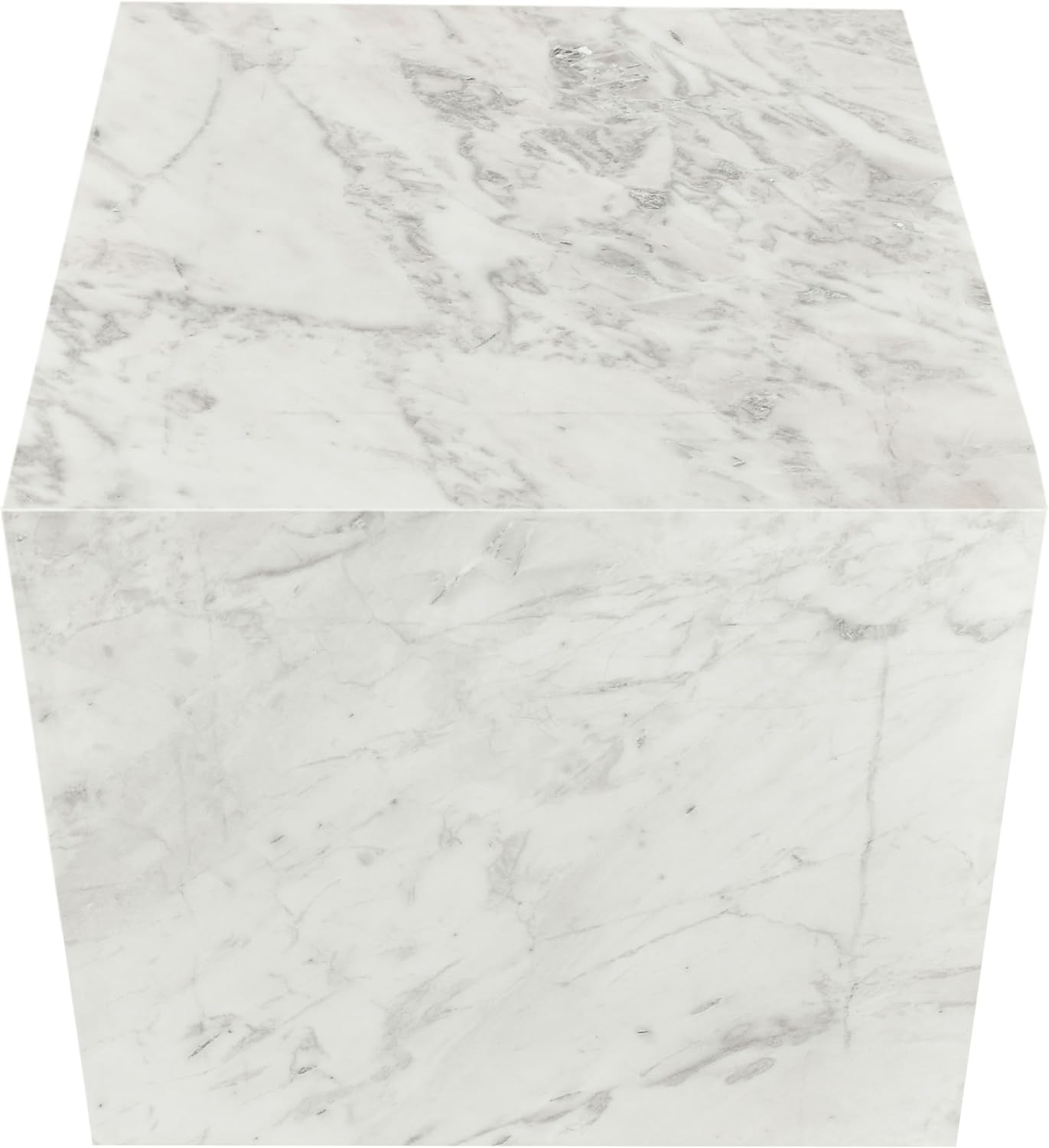 Art Deco White Marble End Table with Grey Veining – 18″ Square