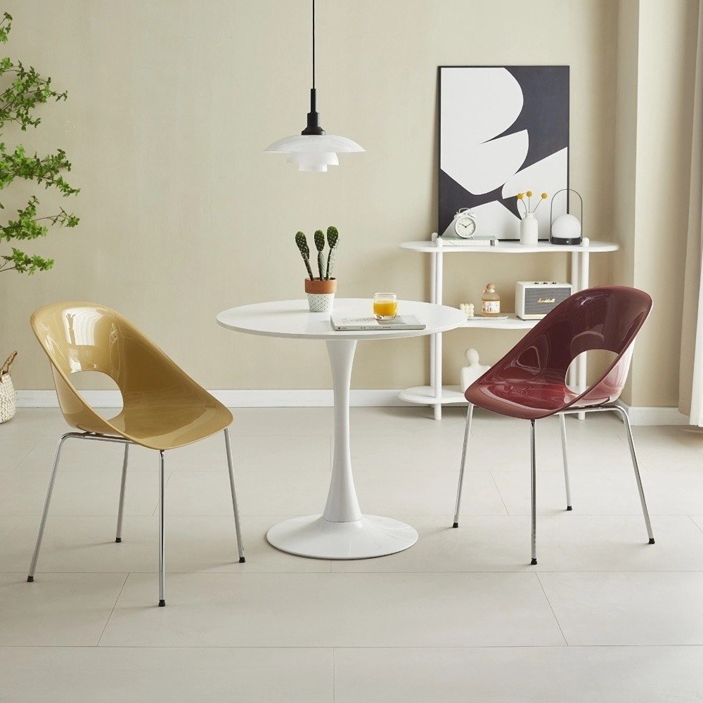 24 in White Round Table, Modern Dining Table With Steel Base Tulip Kitchen Table