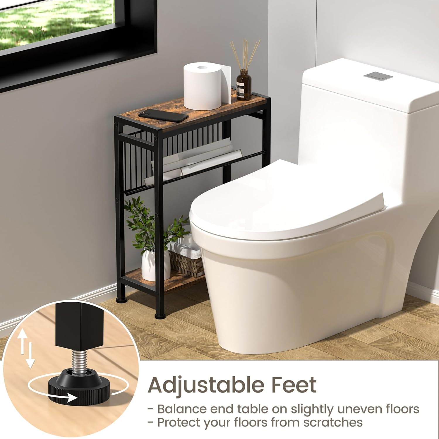 Small Side Table for Small Space, 3-Tier Narrow End Table with Magazine Holder,S