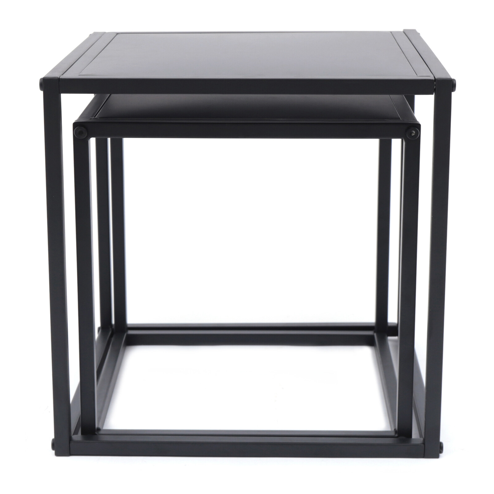 2PC Square Coffee Table End Table Modern Metal Side Table Matt Black Home Office