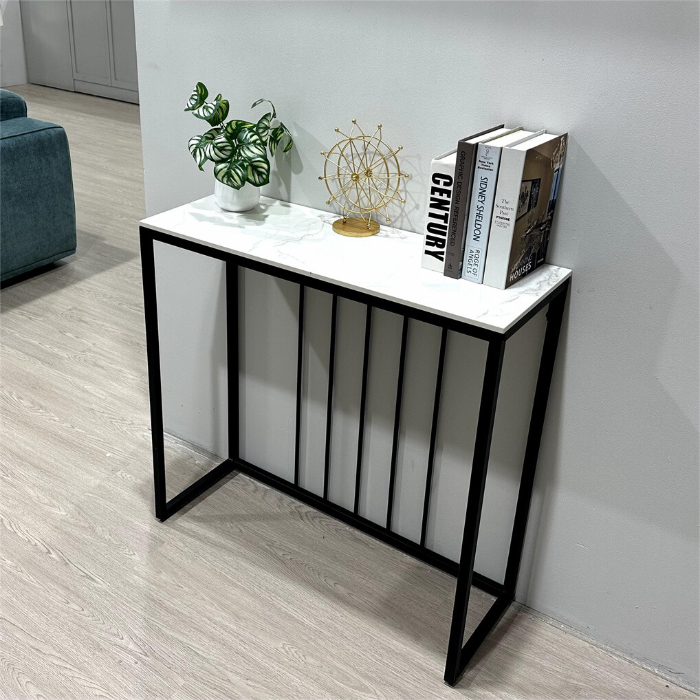 Non-porous Glossy Sintered Stone Console Table Hallway Storage Table Black Frame