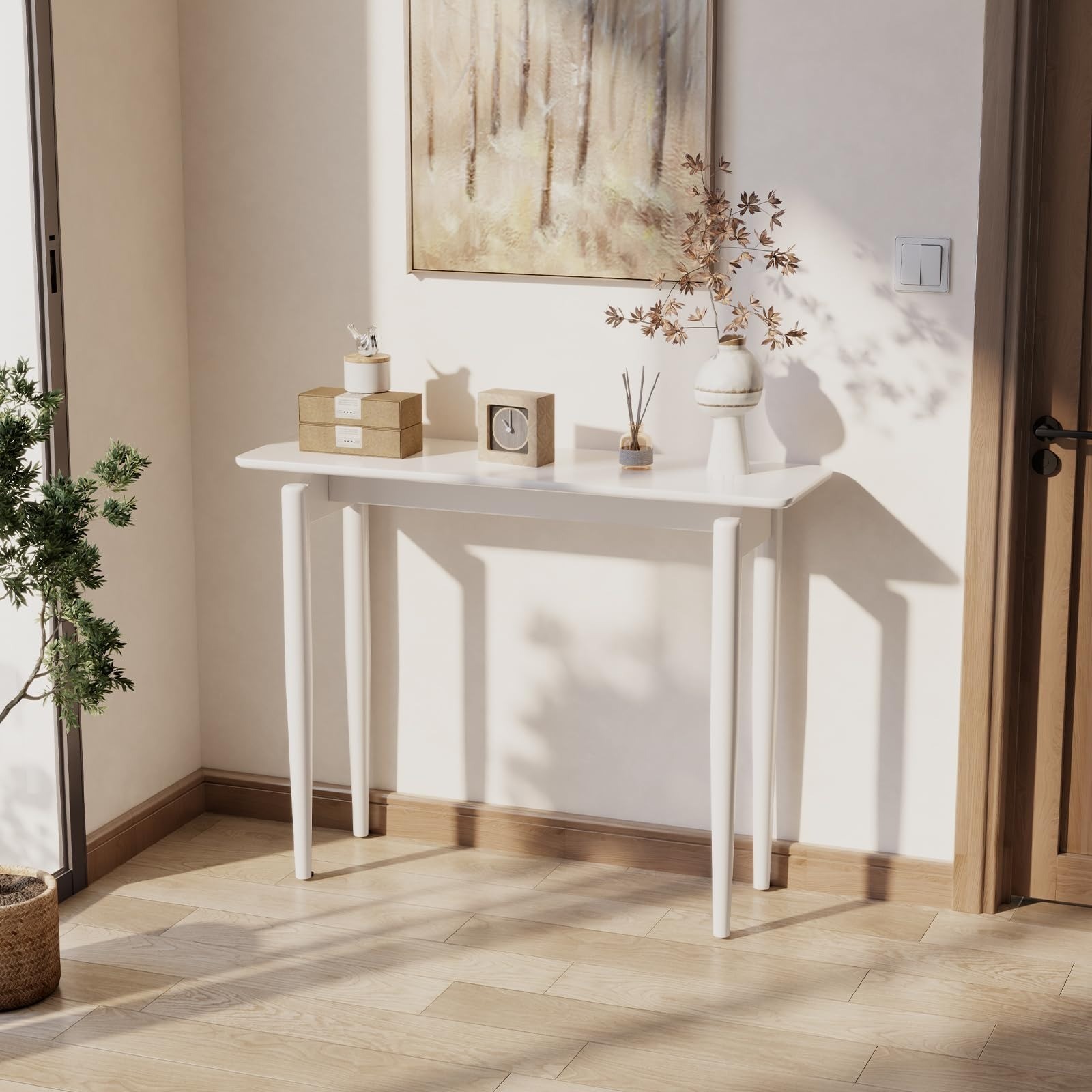 Wood Console Table White Entryway Table, Thin Console Table, Sofa Tables 39.4 in