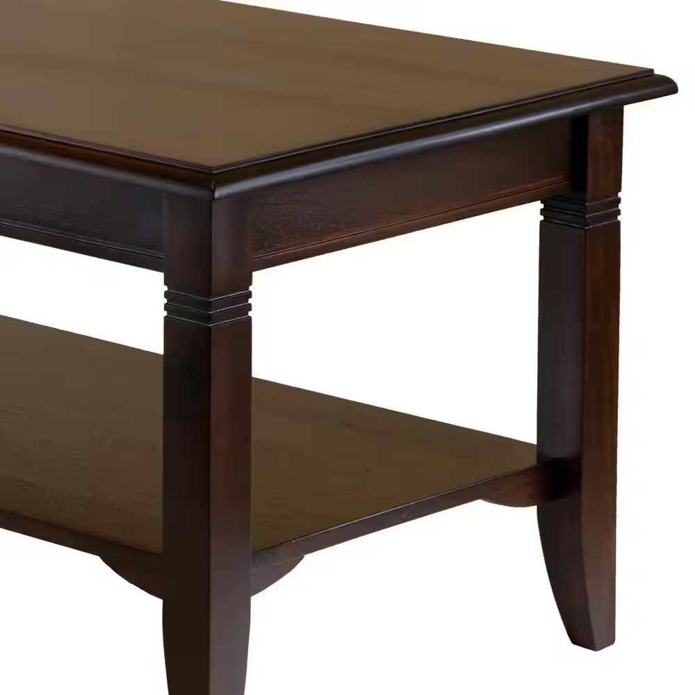 Nolan 37 In. Cappuccino Medium Rectangle Wood Coffee Table with Shelf