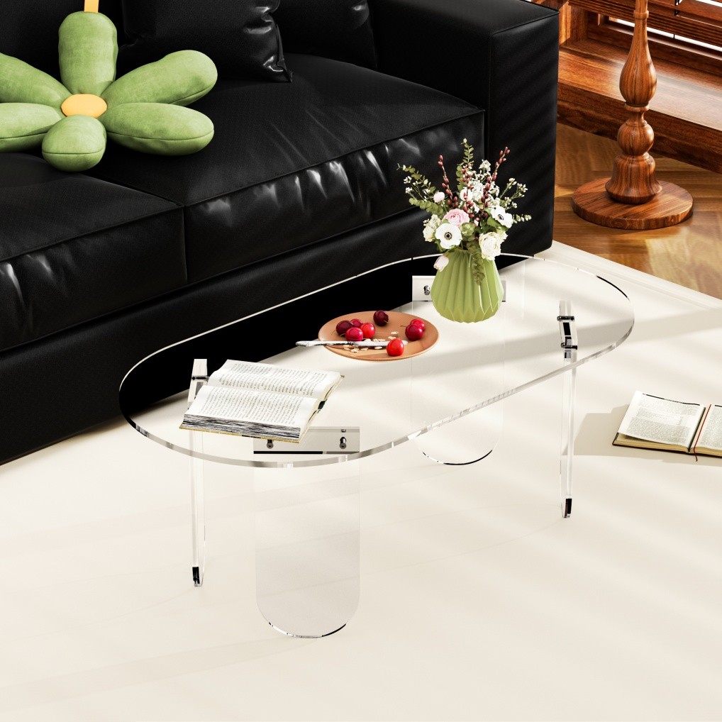 Premium Acrylic Coffee Table Long Oval Center Table Living Room Clear Sofa Table