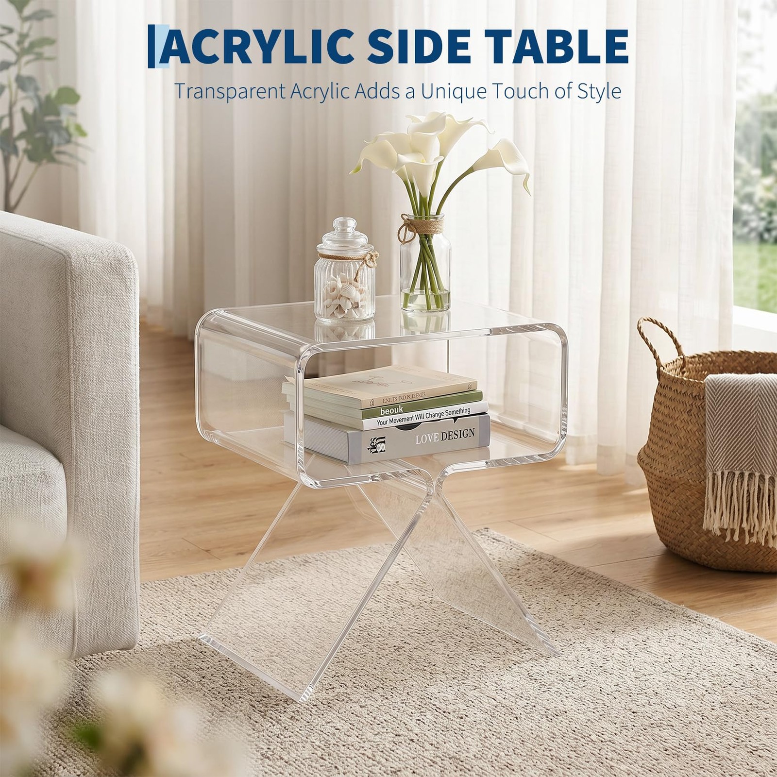 1PC Clear Acrylic Side Table One-Piece Molding Unique Nightstand Short Bed Side