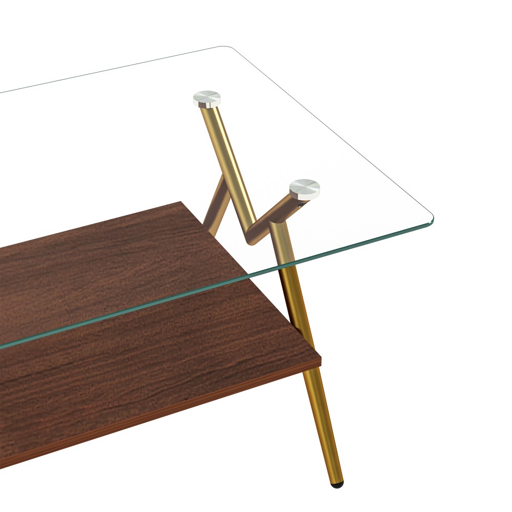 Rectangle Coffee Table, Tempered Glass Top, Gold Metal Legs, Modern Clear