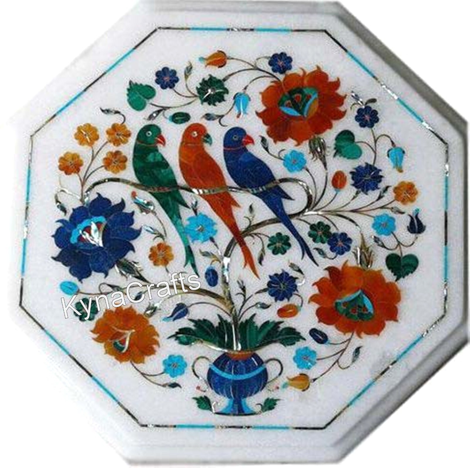 Nature Art Inlay Work Coffee Table Top White Marble Patio Side Table for Garden