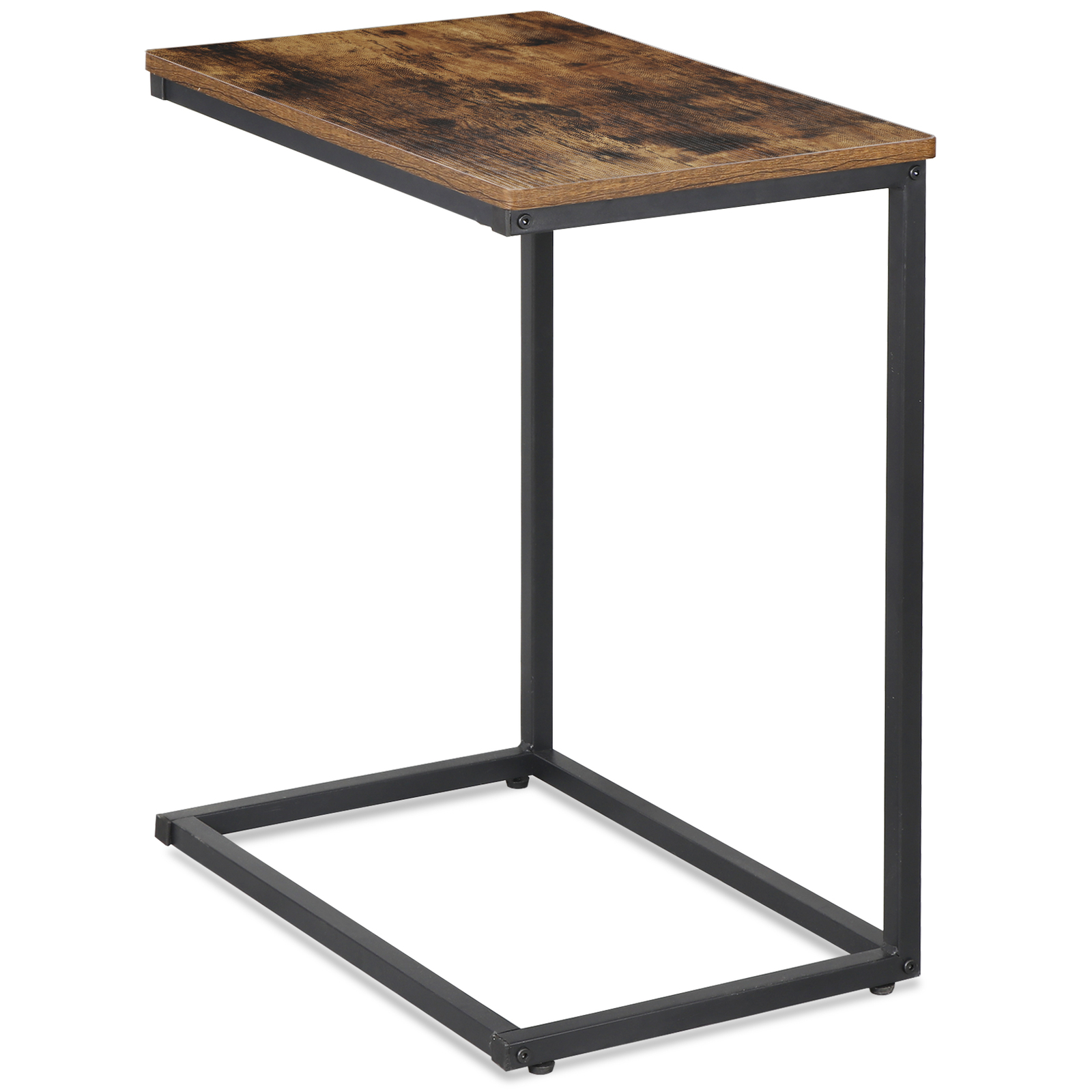 C Shaped Side Table End Table for Sofa Bed and Couch w/ Metal Frame Rectangular