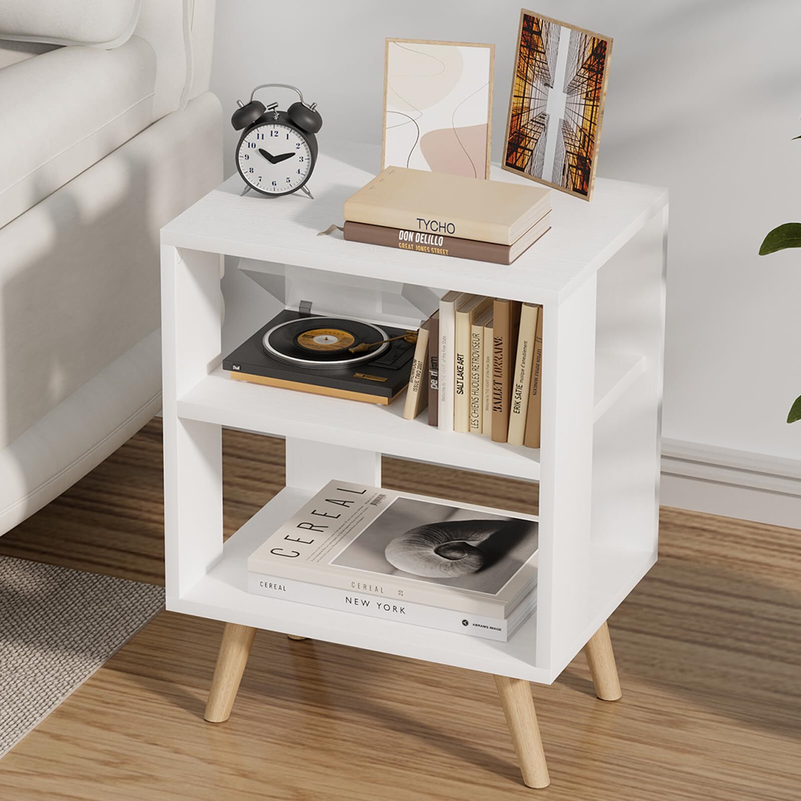 NIGHT STAND WHITE KIDS NIGHTSTAND MODERN END TABLE WITH OPEN STORAGE 2TIER NURSE