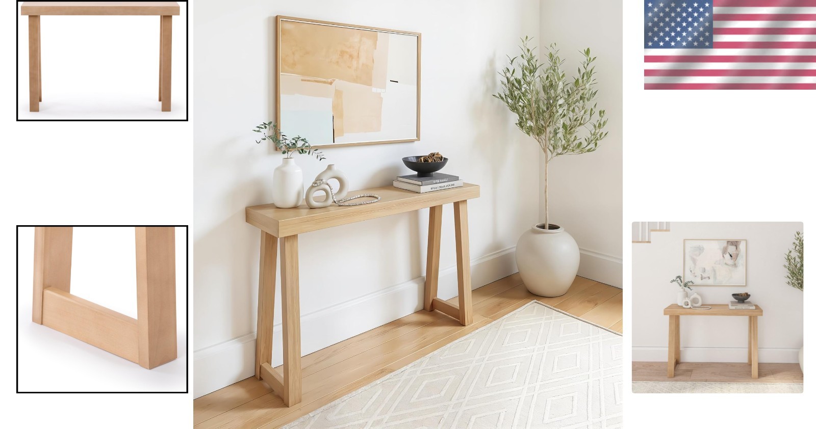 Elegant 46-Inch Solid Pine Console Table with Blonde Finish for Any Room