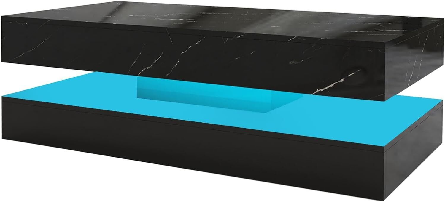 47.3″ Modern High Glossy LED Coffee Table with 2 Storage Drawers, APP LED Lights
