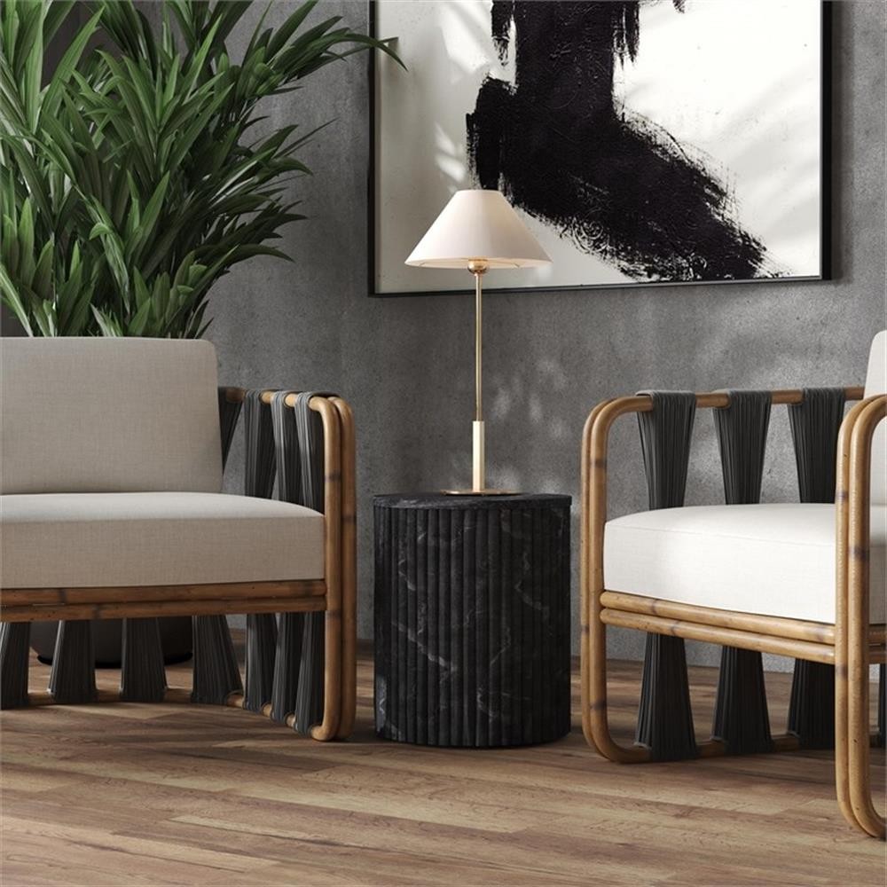 Beaumont Lane Modern 15″W Round Marble and Wood Side Table in Gray