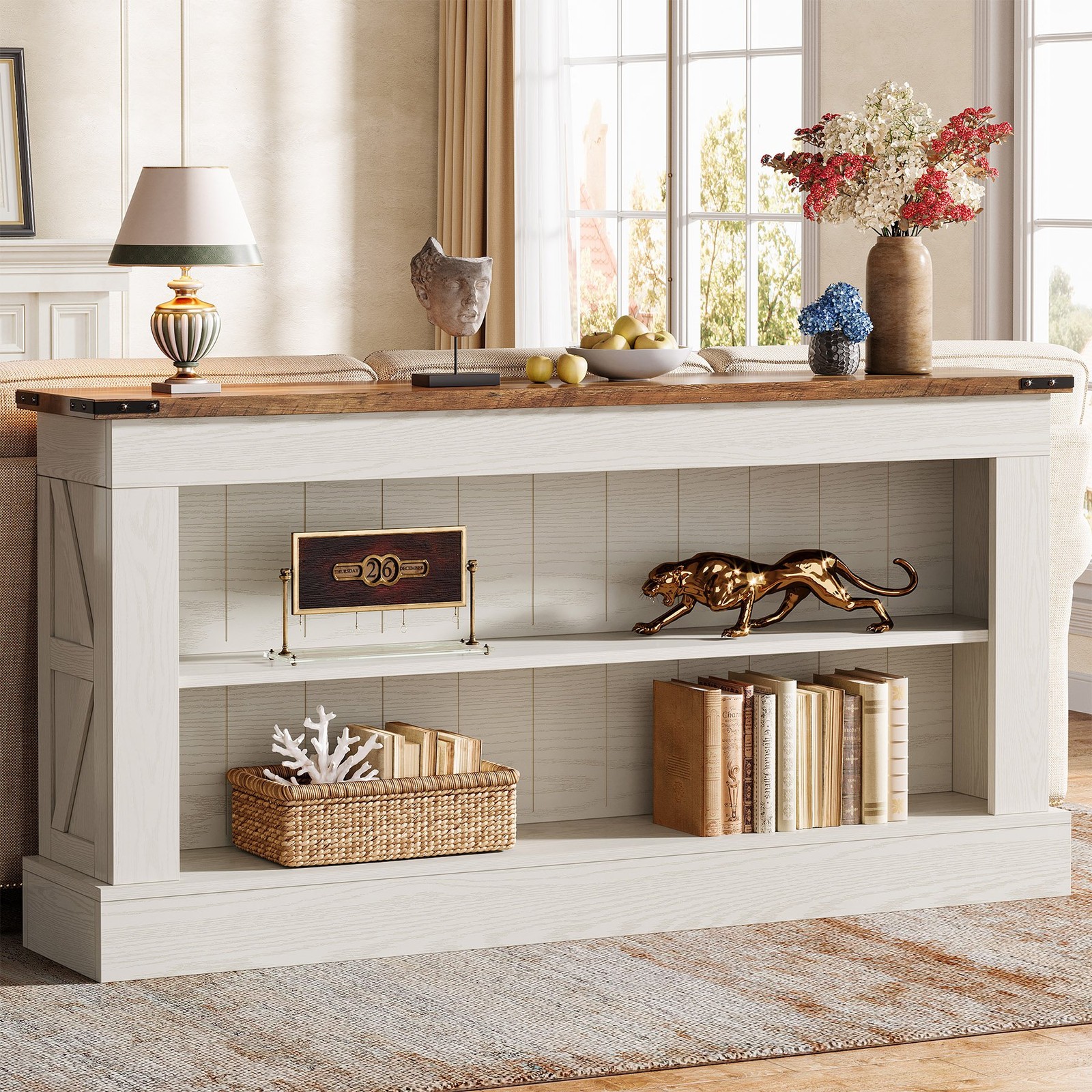 63-Inch Long Console Table for Entryway, Farmhouse Narrow Sofa Table for Foyer