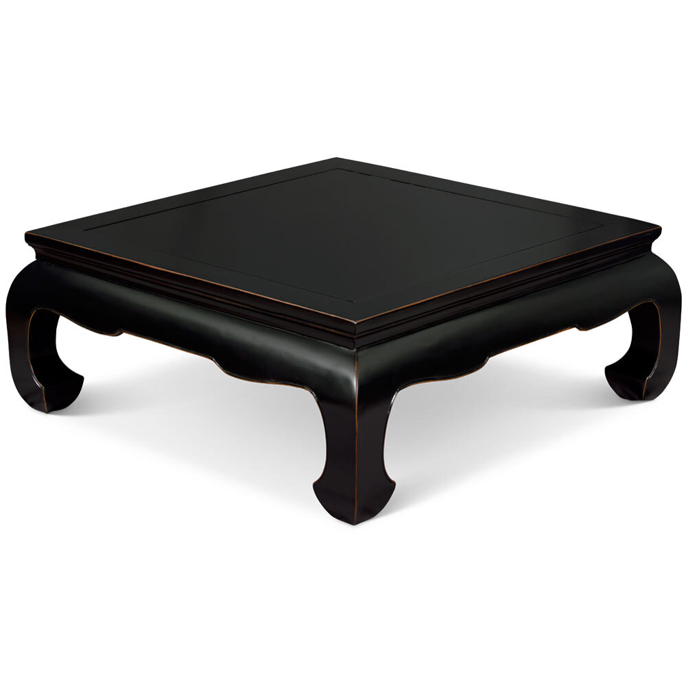 US Seller – Distressed Black Elmwood Chinese Ming Chow Square Coffee Table