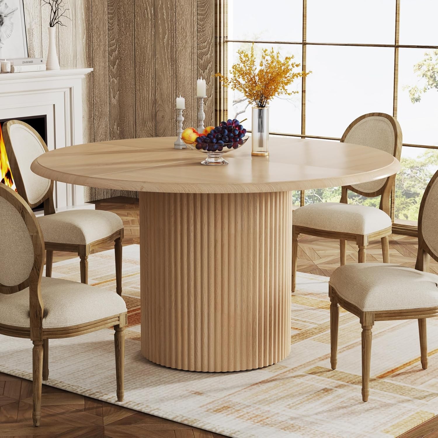 47” Round Dining Table Farmhouse Circle Kitchen Table with Base for Dining Room