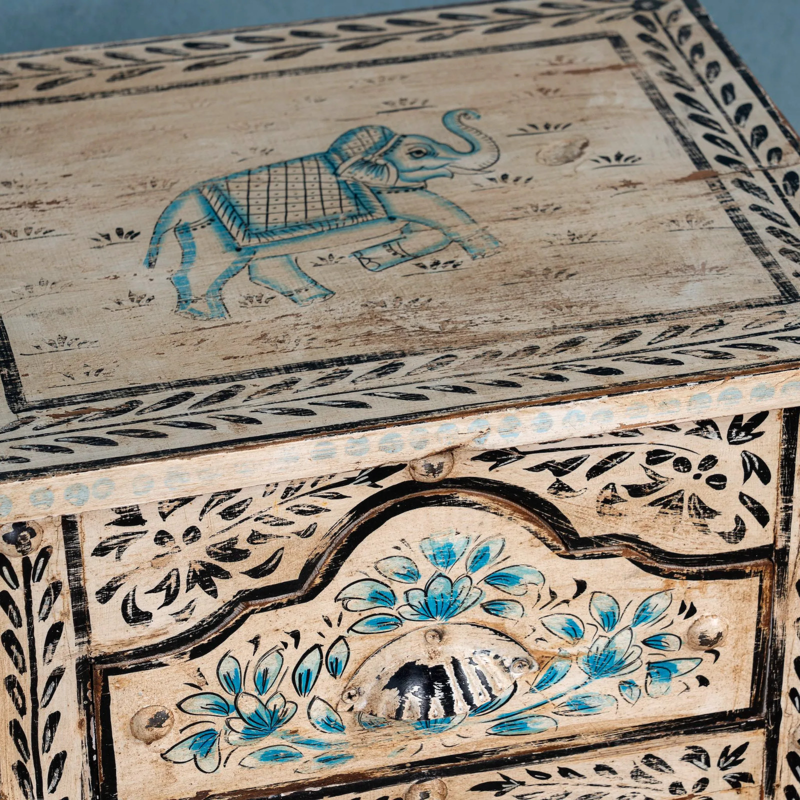 Artisan Handmade Bedside Table Solid Wood Hand Carved 17.7 × 14.6 × 19.7 inches
