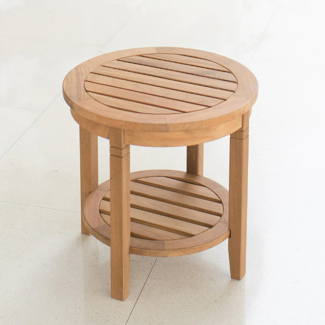 18″ Teak Coffee Table Wood Side End Patio Furniture Out Door Natural Porch Round
