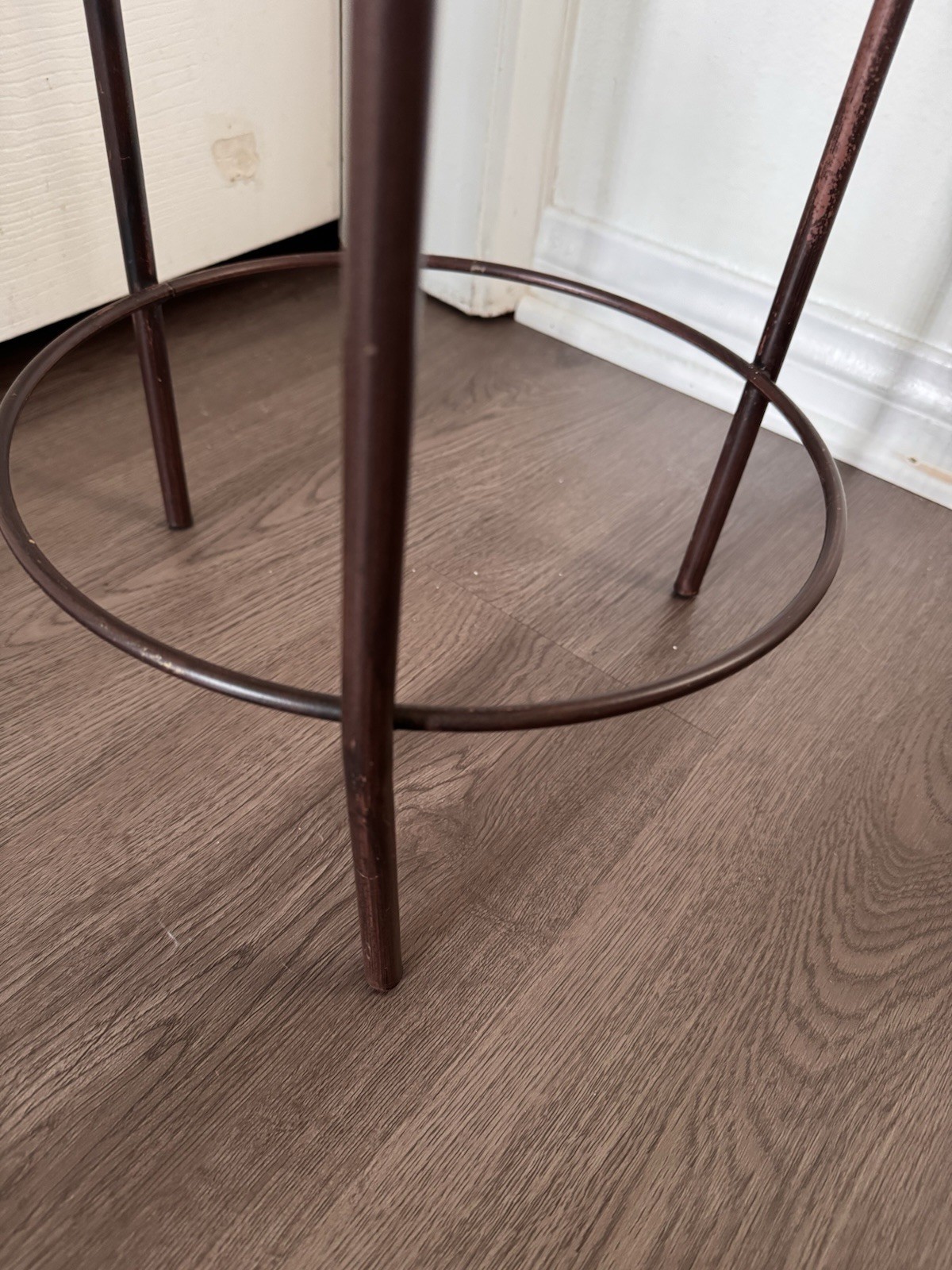 Vintage Wrought Iron & Wood Pedestal Drum Table Set 3 Plant Stand
