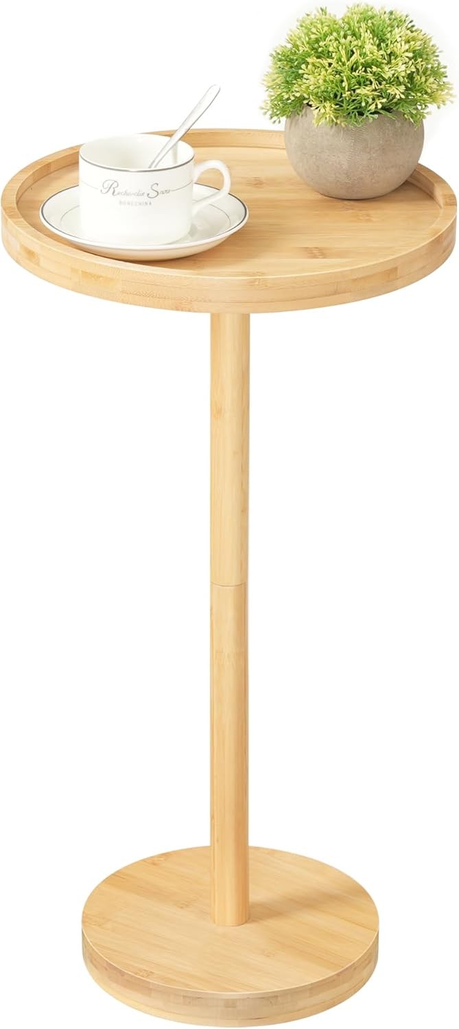 HOOBRO Tall Side Table End Table Nightstand 11.8″D x 11.8″W x 25.6″H Natural
