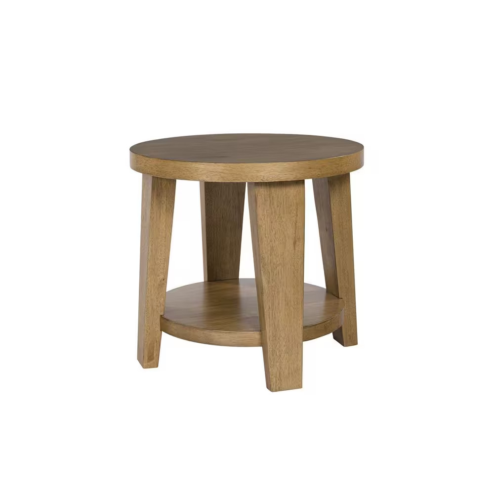 Kristiland 26 In. Brown round Wood End Table with Storage and Shelves
