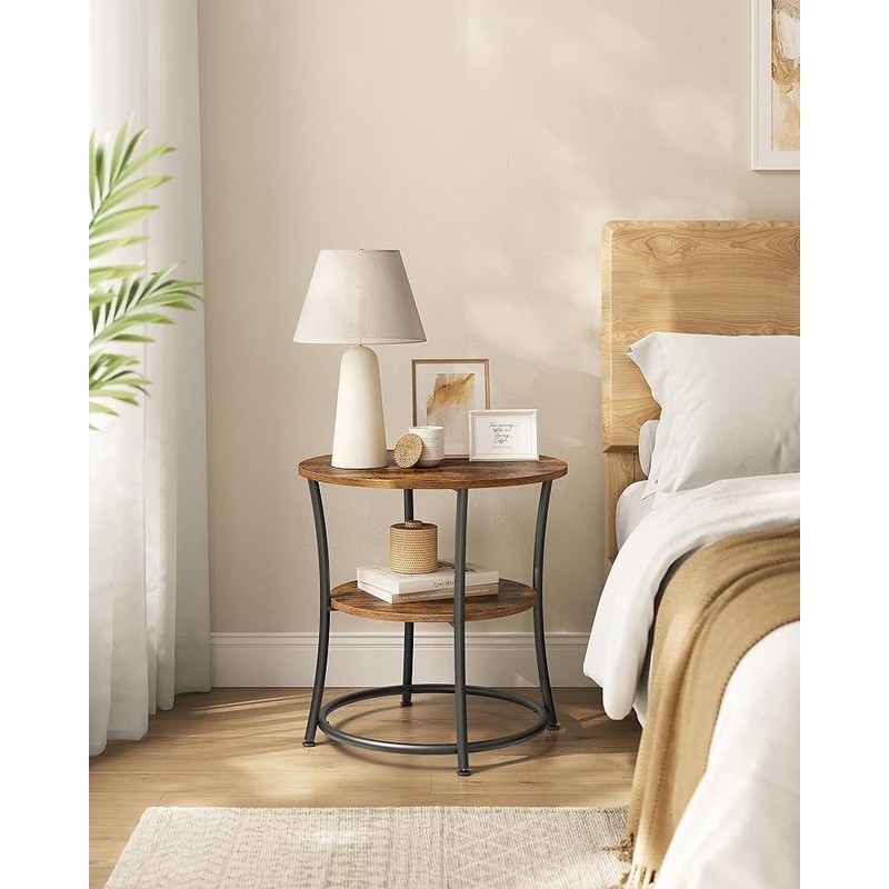Stylish Round Side Table W/ Metal Frame Adjustable Feet Living Room/Bedroom New