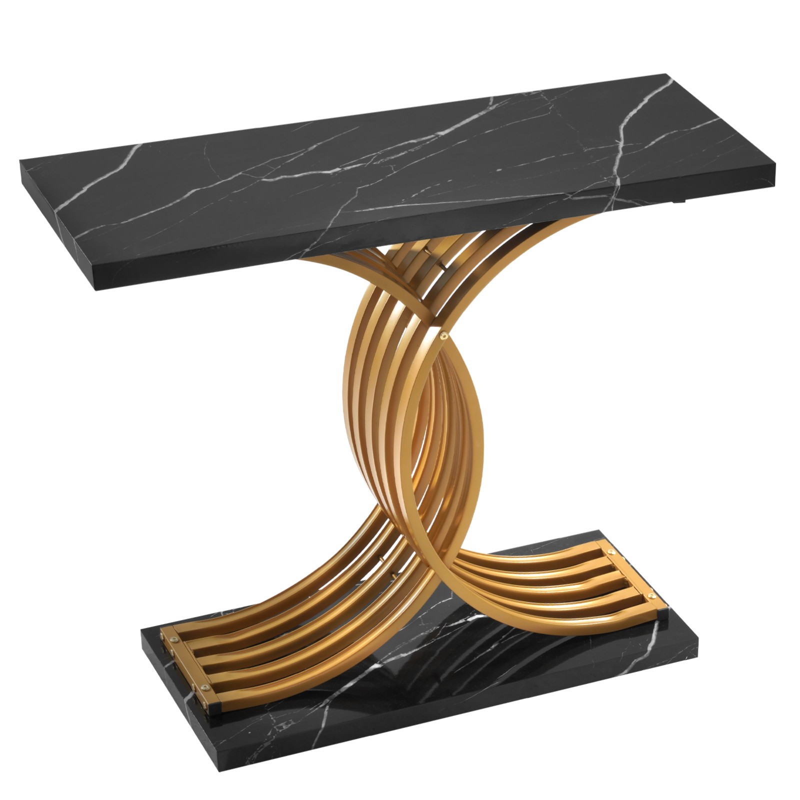 Uimoso 39 in Gold Console Table Modern Wood Desk for Living Room or Hallway