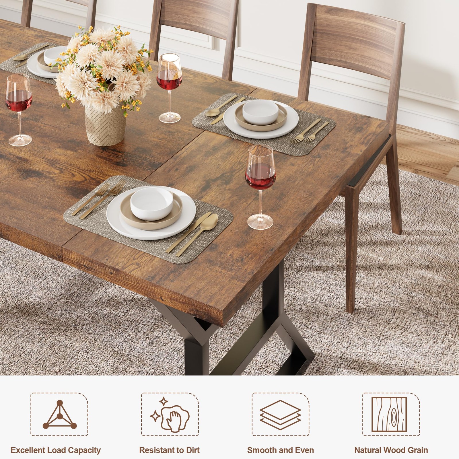 Farmhouse 70.9″ Dining Table for 6, Rectangular Wood Dining Tables, Rustic Ki…