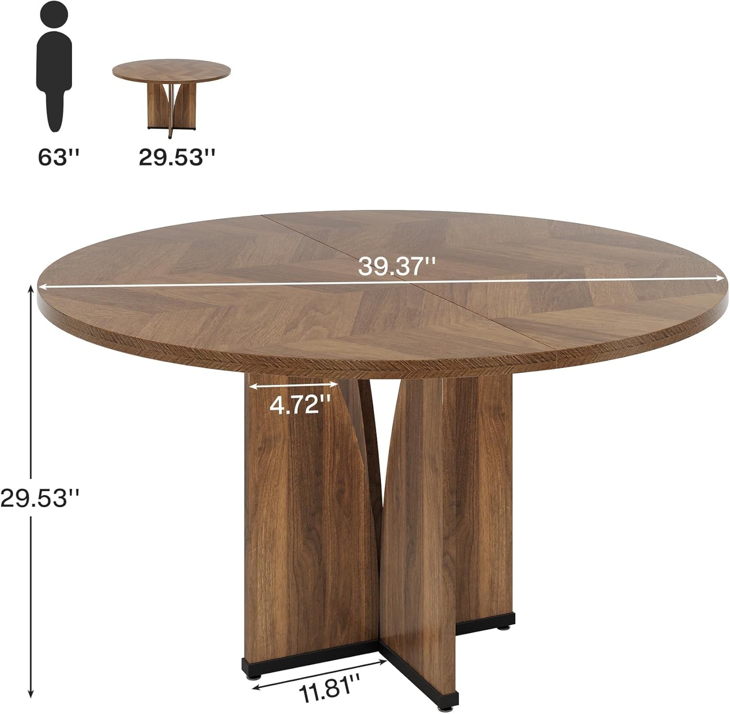 Round Dining Table, Farmhouse Kitchen Dinner Table with Wooden Tabletop and Legs