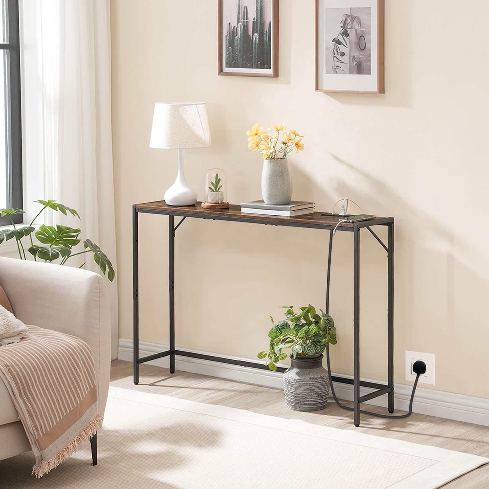 Mesa Consola Recibidor Con Enchufes USB 43.3″ Console Table Estilo Industrial