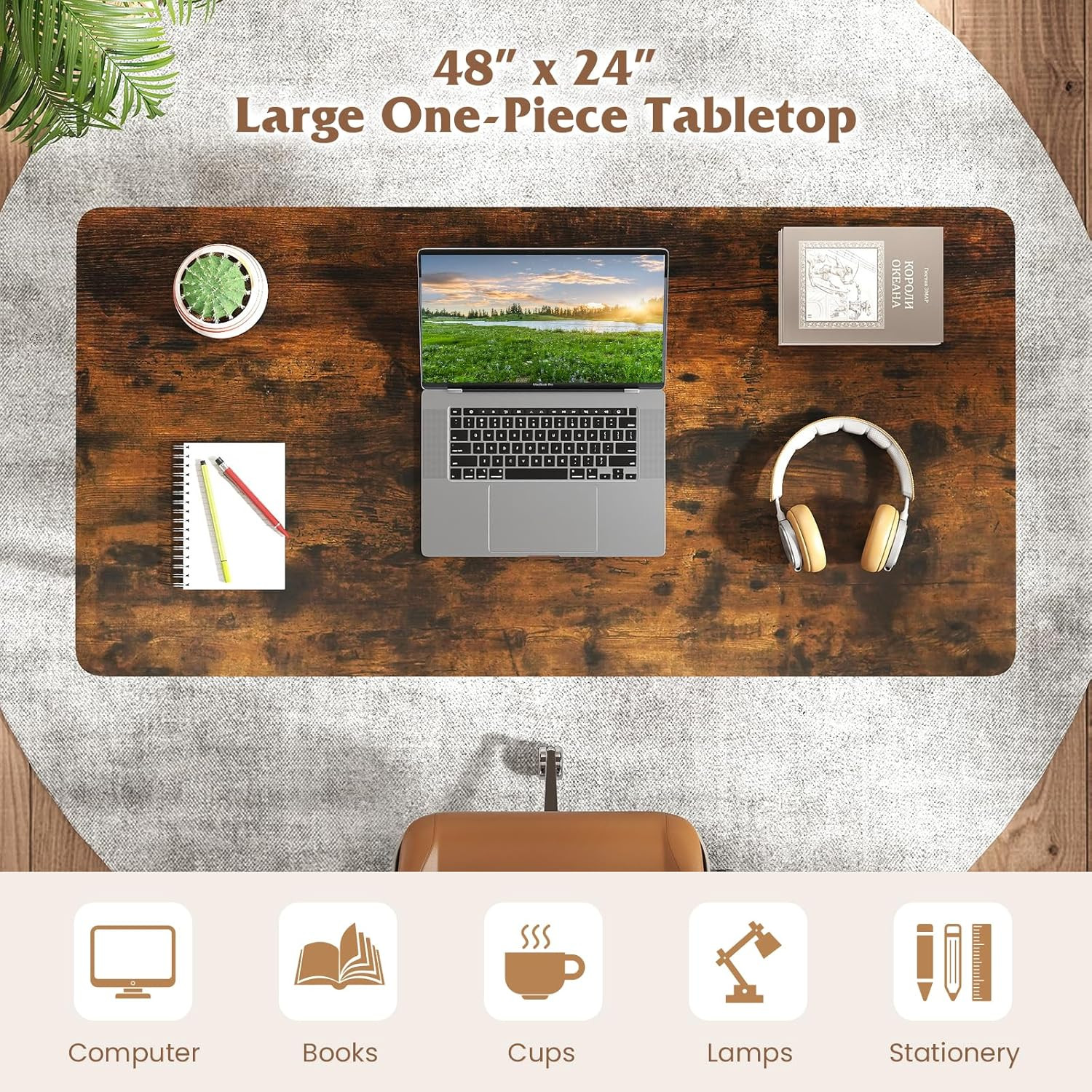 48″ x 24″ Adjustable Wood Table Top for Home Office & DIY Projects, Brown