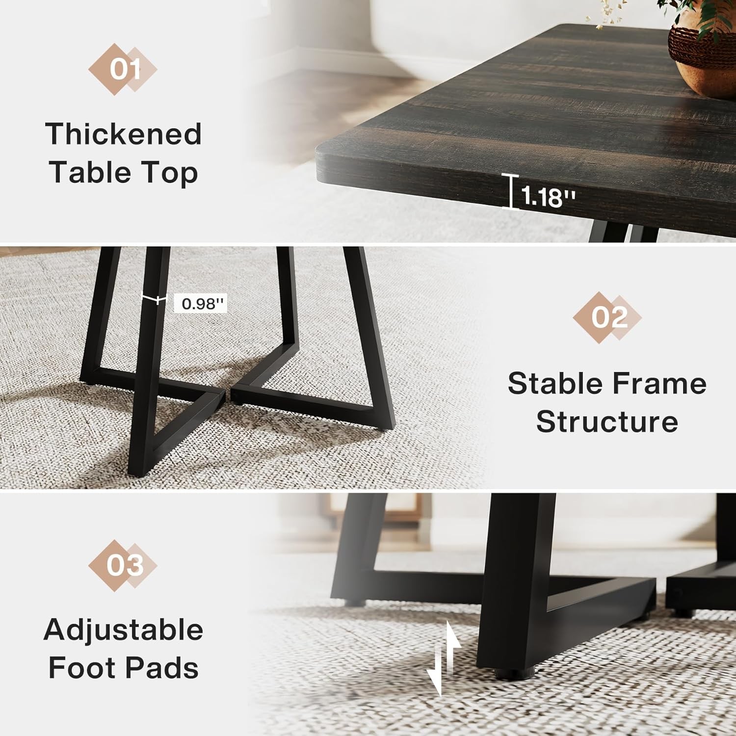 Square Dining Table for 2-4, 31.5″ Industrial Small Kichen Table with Metal Base