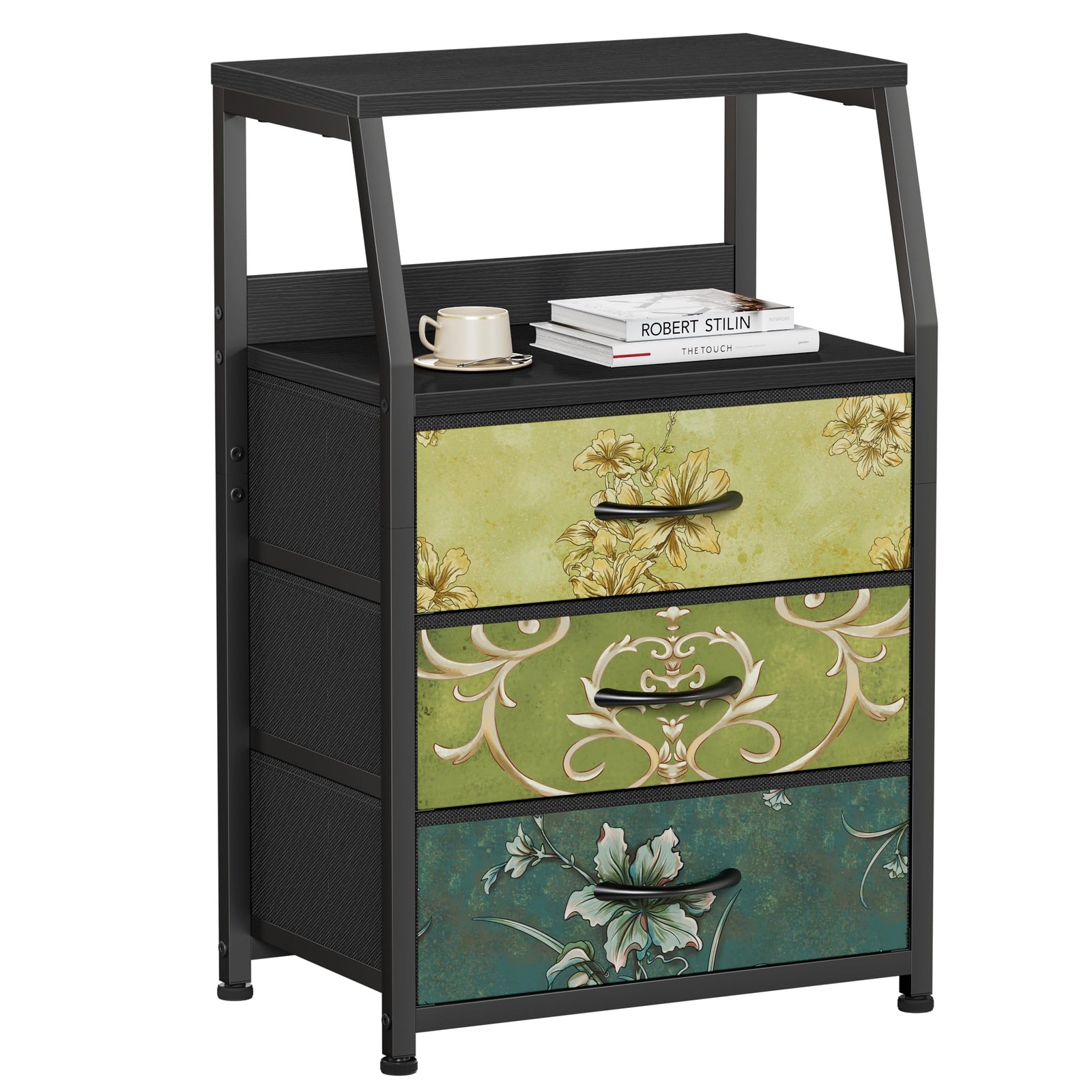 Furnulem Retro Night 11.5″D x 16.1″W x 28.3″H (3 Drawers), Vintage Floral